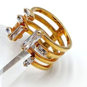 Henry Bendel Gold Tone Baguette Cubic Zirconia Split Wide Band Style Ring Sz 8